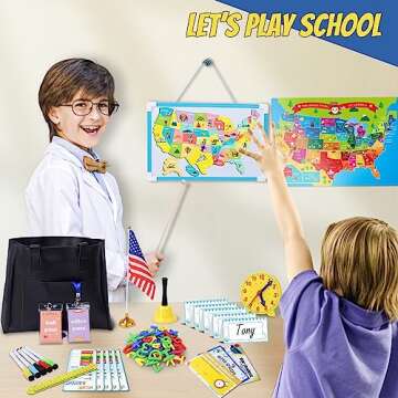 Gifts2U Pretend Play School Sets for Kids - With Teacher Bag, Whiteboard, Learning Clock, Educational Posters and Teaching Toy Supplies.