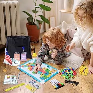 Gifts2U Pretend Play School Sets for Kids - With Teacher Bag, Whiteboard, Learning Clock, Educational Posters and Teaching Toy Supplies.
