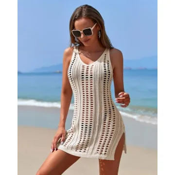 Sulozom Women Swimsuits Cover Ups Crochet Bathing Suit Tassel Bikini Coverup Beach Swimwear