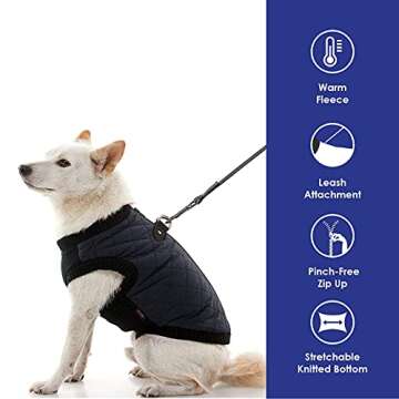 Gooby Fashion Vest Dog Jacket - Black, Large - Warm Zip Up Dog Bomber Vest with Dual D Ring Leash - Winter Water Resistant Small Dog Sweater - Dog Clothes for Small Dogs Boy or Medium Dogs