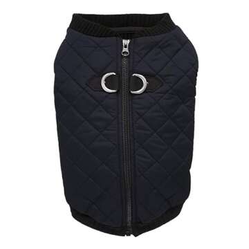 Gooby Fashion Vest Dog Jacket - Black, Large - Warm Zip Up Dog Bomber Vest with Dual D Ring Leash - Winter Water Resistant Small Dog Sweater - Dog Clothes for Small Dogs Boy or Medium Dogs