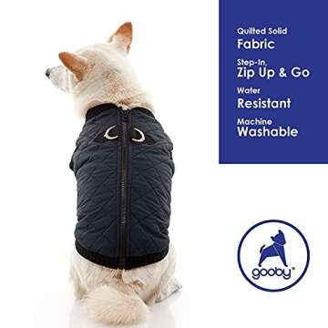 Gooby Fashion Vest Dog Jacket - Black, Large - Warm Zip Up Dog Bomber Vest with Dual D Ring Leash - Winter Water Resistant Small Dog Sweater - Dog Clothes for Small Dogs Boy or Medium Dogs