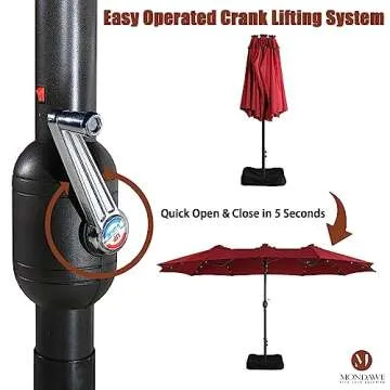 MONDAWE 15ft Double Sided Patio Umbrella with Solar Lights (Base Included) Large Outdoor Table Umbrella Rectangular Market Umbrella with Hand Crank 36 LED 12 Ribs for Outside Backyard Poolside