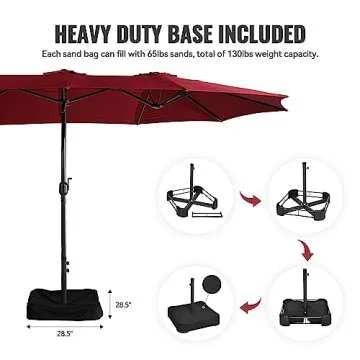 MONDAWE 15ft Double Sided Patio Umbrella with Solar Lights (Base Included) Large Outdoor Table Umbrella Rectangular Market Umbrella with Hand Crank 36 LED 12 Ribs for Outside Backyard Poolside