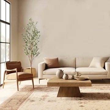 Bellacat Faux Olive Tree 7ft，Olive Trees Artificial Indoor with Natural Wood Trunk and Realistic Leaves and Fruits. 7 Feet(84in) Fake Olive Tree for Home House Office Décor.