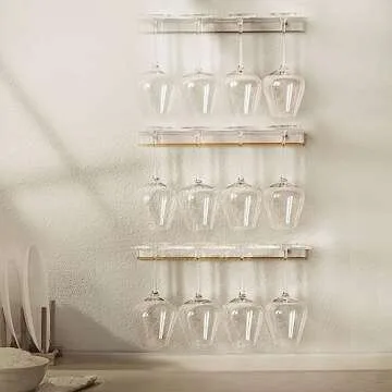 KOLYMAX Wine Glass Holder Wall Mounted, Wall Wine Glass Storage Shelves, Stemware Wall Rack, Clear Acrylic Under Cabinet Wine Glass Holder (4 Glasses 2 Pack)