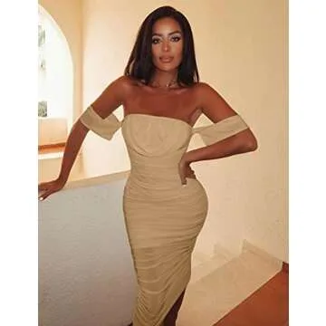 HOCILLE Sexy Off Shoulder Midi Dress for Any Occasion