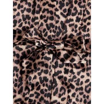 WDIRARA Women' Silk Satin Pajamas Set 4pcs Lingerie Floral Lace Cami Sleepwear with Robe Black Leopard M