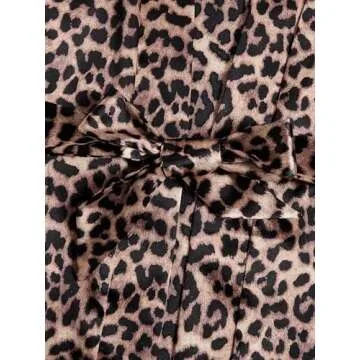 WDIRARA Women' Silk Satin Pajamas Set 4pcs Lingerie Floral Lace Cami Sleepwear with Robe Black Leopard M