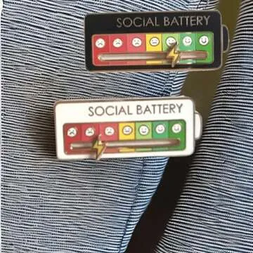 Social Battery Pin - My social battery creative lapel pin, fun enamel emotional pin 7 days a week,Functional Aesthetic Brooch (Black and White)
