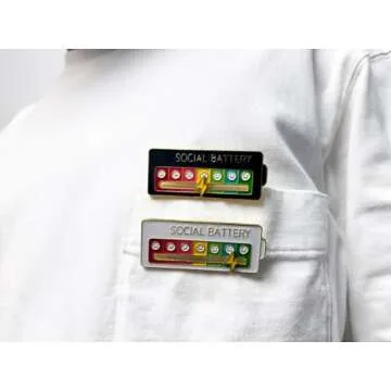 Social Battery Pin - My social battery creative lapel pin, fun enamel emotional pin 7 days a week,Functional Aesthetic Brooch (Black and White)