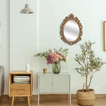 SIMON'S SHOP Oval Mirror Baroque Style Decorative Mirrors for Wall, 17.5 x 12.8 inches, Gold, Vintage Decor