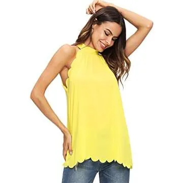 MakeMeChic Scallop Sleeve Blouse - Elegant Yellow Top