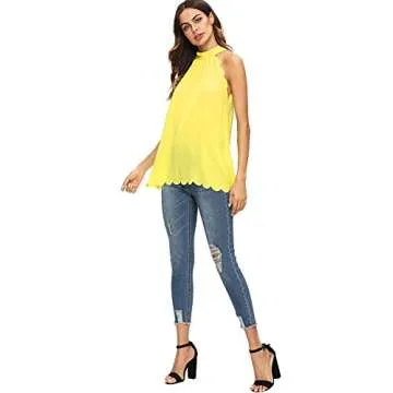 MakeMeChic Scallop Sleeve Blouse - Elegant Yellow Top