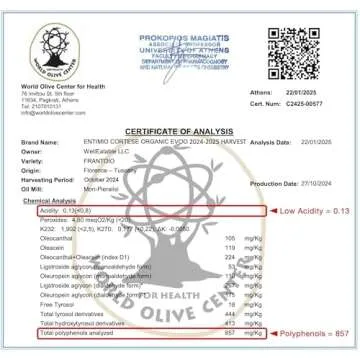 Entimio Cortese +700 mg/kg Polyphenol Rich Organic Extra Virgin Olive Oil, New 2024-2025 Early Harvest Italian Olive Oil from Tuscany, Italy, 2024 Gold Winner, Cold Extracted, Lab Tested - 16.9 fl oz