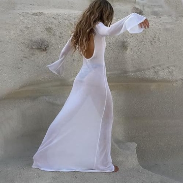 Stylish Backless Mesh Maxi Dress for Women Summer 2022