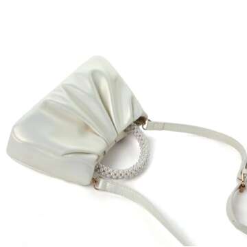 Beatfull Evening Purse Women Small Pearl Handbags Soft Leather Ruched Bag Wedding Bridal Clutch Part...