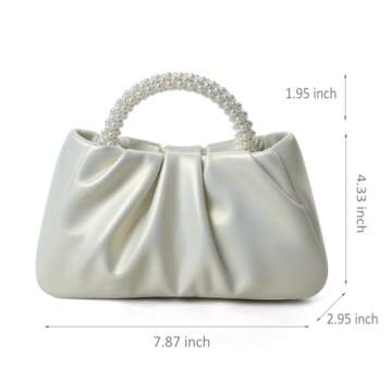Beatfull Evening Purse Women Small Pearl Handbags Soft Leather Ruched Bag Wedding Bridal Clutch Party Prom Crossbody Purses White