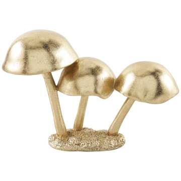 The Novogratz Polystone Mushroom Decorative Sculpture Metallic Home Decor Statue with Textured Base, Accent Figurine 10" x 4" x 7", Gold