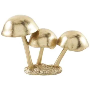 The Novogratz Polystone Mushroom Decorative Sculpture Metallic Home Decor Statue with Textured Base, Accent Figurine 10" x 4" x 7", Gold