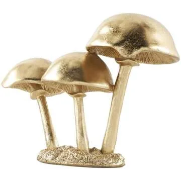 The Novogratz Polystone Mushroom Decorative Sculpture Metallic Home Decor Statue with Textured Base, Accent Figurine 10" x 4" x 7", Gold