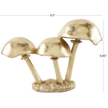 The Novogratz Polystone Mushroom Decorative Sculpture Metallic Home Decor Statue with Textured Base, Accent Figurine 10" x 4" x 7", Gold