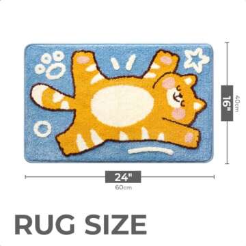 Tyrafry Bath Rug 16x24, Orange Tabby Cat, Soft Microfiber, Non-Slip, Absorbent, Machine Washable, Bathroom Mat