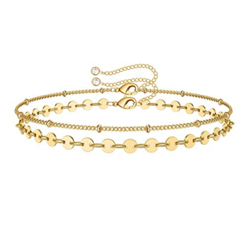 Dainty Layered Coin Bracelets – 14K Gold Filled Handmade Layering Bead Chain