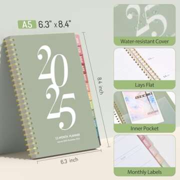 Forvencer 2025 Planner Weekly and Monthly, Jan - Dec 2025, Aesthetic Agenda Book Planner for Women, 8.3”x 6”Calender Planner with Spiral Bound, Month Tab, Flexible Cover for School, Office (A5,Beige)