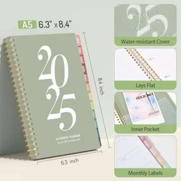 Forvencer 2025 Planner Weekly and Monthly, Jan - Dec 2025, Aesthetic Agenda Book Planner for Women, 8.3”x 6”Calender Planner with Spiral Bound, Month Tab, Flexible Cover for School, Office (A5,Beige)