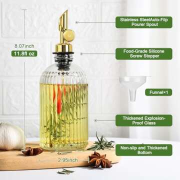 TOLDATLI 12oz Oil and Vinegar Dispenser Set, 2 Pack Olive Oil Dispenser Bottles for Kitchen, Oil Con...