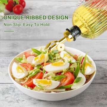 TOLDATLI 12oz Oil and Vinegar Dispenser Set, 2 Pack Olive Oil Dispenser Bottles for Kitchen, Oil Container Cruet Set, Oil Pourer Spout, Funnel and Labels, Heavy duty, Clear