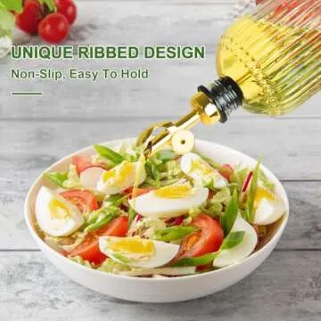 TOLDATLI 12oz Oil and Vinegar Dispenser Set, 2 Pack Olive Oil Dispenser Bottles for Kitchen, Oil Container Cruet Set, Oil Pourer Spout, Funnel and Labels, Heavy duty, Clear