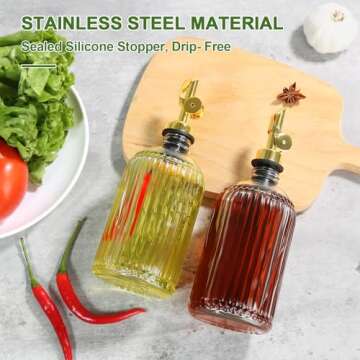 TOLDATLI 12oz Oil and Vinegar Dispenser Set, 2 Pack Olive Oil Dispenser Bottles for Kitchen, Oil Container Cruet Set, Oil Pourer Spout, Funnel and Labels, Heavy duty, Clear
