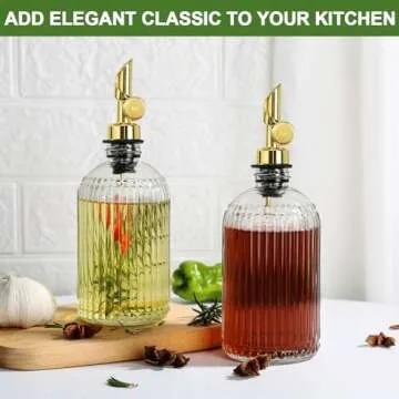 TOLDATLI 12oz Oil and Vinegar Dispenser Set, 2 Pack Olive Oil Dispenser Bottles for Kitchen, Oil Container Cruet Set, Oil Pourer Spout, Funnel and Labels, Heavy duty, Clear