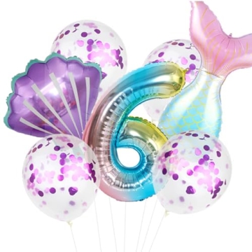 7pcs Mermaid Balloons Number Balloons for 1st 2nd 3rd Birthday Party Girls' Mermaid Tail Decoration ...