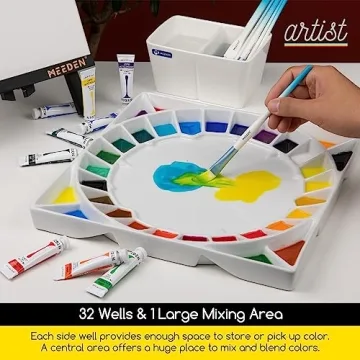 MEEDEN Large 32-Well Ceramic Watercolor Palette for Artists