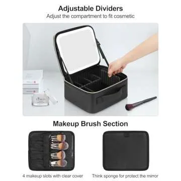 Chomeiu Makeup Bag with LED Mirror, Travel Makeup Case for Women and Makeup Artists Cosmetic Organizer Large Make Up Bags with Light Up Mirror, 3 Color Lights, Adjustable Dividers and Brush Holder