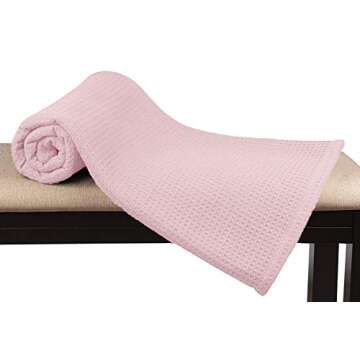 Glamburg 100% Cotton Thermal Blanket, Breathable Bed Blanket Twin Size, Soft Waffle Blanket, Twin Blanket, All Season Cotton Blanket, Baby Pink