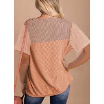 BLENCOT Womens Summer Tops 2025 Colorblock Round Neck Cute Women 2025 Fashion Loose Fit Spring Tops Business Blouses Work t-Shirts Camel Brown Medium