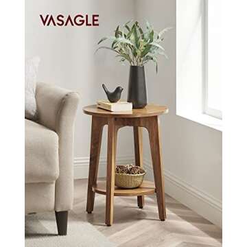 VASAGLE Side Tables, Set of 2, Small Round End Table with Lower Shelf, Nightstand for Small Spaces, Living Room, Bedroom, Rustic Walnut ULET289K01