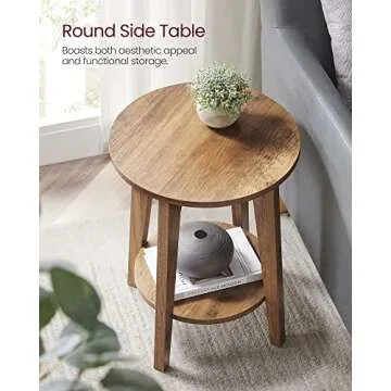 VASAGLE Side Tables, Set of 2, Small Round End Table with Lower Shelf, Nightstand for Small Spaces, Living Room, Bedroom, Rustic Walnut ULET289K01