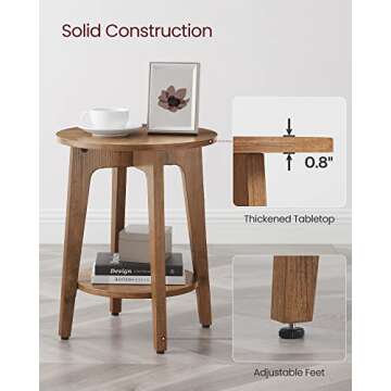 VASAGLE Side Tables, Set of 2, Small Round End Table with Lower Shelf, Nightstand for Small Spaces, Living Room, Bedroom, Rustic Walnut ULET289K01