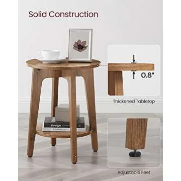 VASAGLE Side Tables, Set of 2, Small Round End Table with Lower Shelf, Nightstand for Small Spaces, Living Room, Bedroom, Rustic Walnut ULET289K01