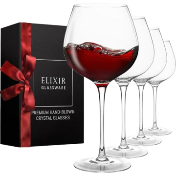 Elegant ELIXIR Red Wine Glasses Set - Handcrafted Crystal 4 Set