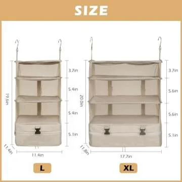 Surblue Hanging Closet Storage Bag Collapsible 3-Shelf Washable Oxford Fabric with 2 Hooks (L 11.41 * 11.41 * 19.68in, Beige)