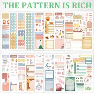 Aesthetic Planner Stickers -24 Sheets/1700+ Boho Year Sticker Book, Cute Daily Planner Stickers Perf...