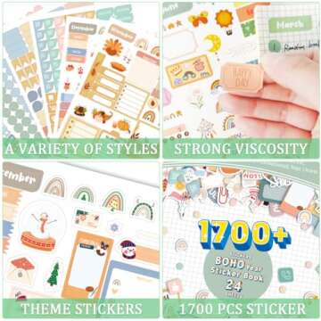 Aesthetic Planner Stickers -24 Sheets/1700+ Boho Year Sticker Book, Cute Daily Planner Stickers Perfect Planner Accessories for Planning or Decorating Planners, Journals & Calendars