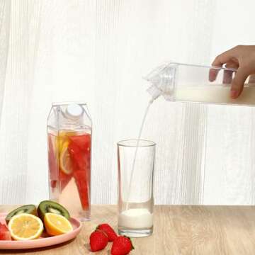 4 Pack Clear Milk Carton Water Bottles Creative Square Plastic Transparent Cup (4 Pack - Clear)