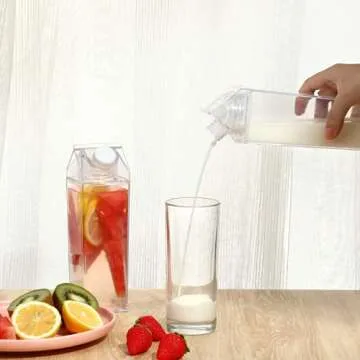 4 Pack Clear Milk Carton Water Bottles Creative Square Plastic Transparent Cup (4 Pack - Clear)